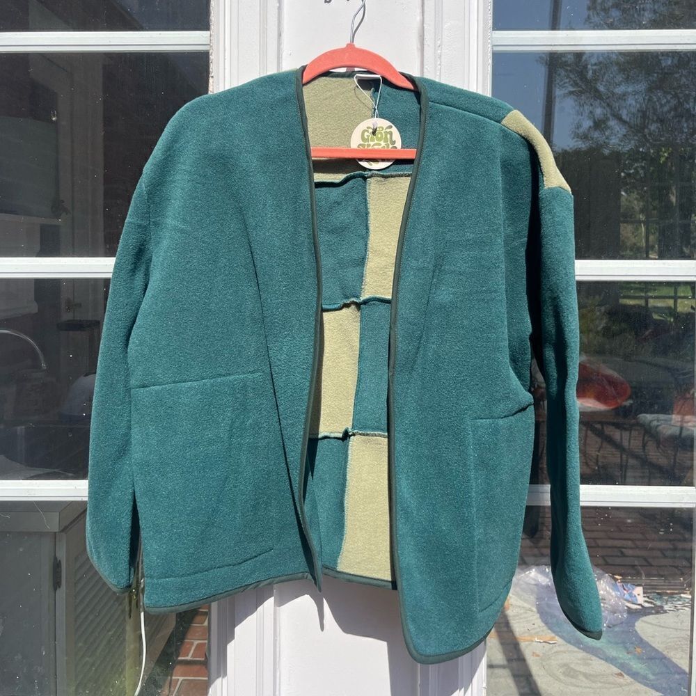 Gron Kulle Checkered Open Front Fleece Jacket NWT - Picture 4 of 4